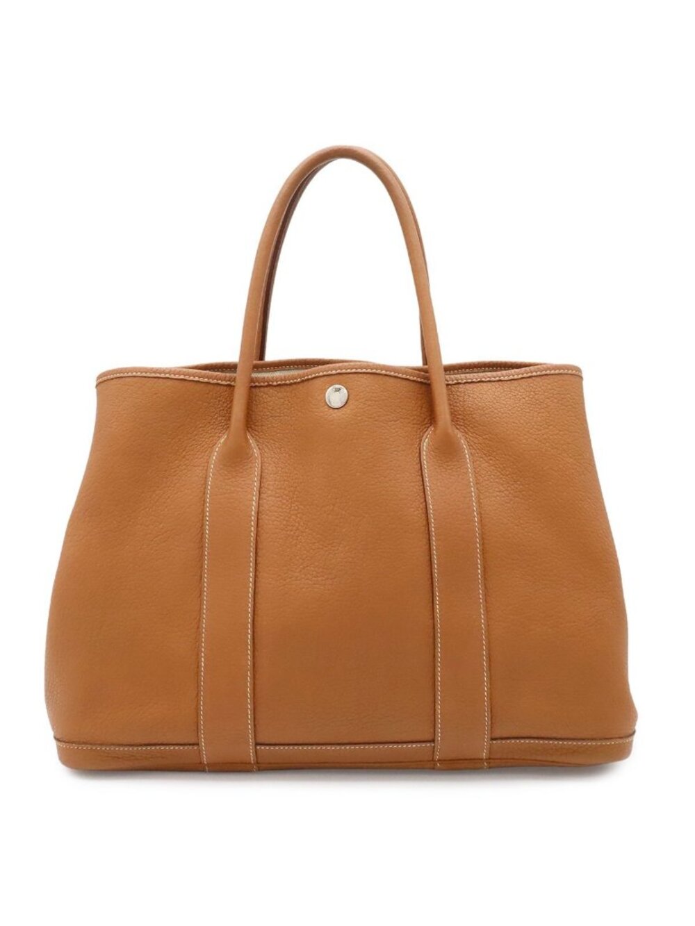 Hermes Garden Party PM Tote Negonda Leather Camel Light Brown Silver